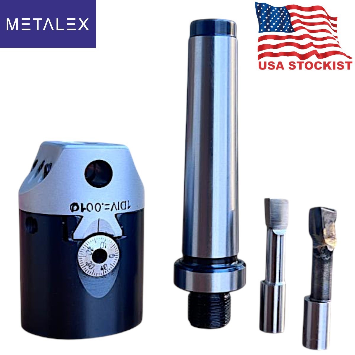 1.5" Adjustable Boring Head 1 Div. = .001 thou + MT2 Shank Arbor & HSS Tool Bits