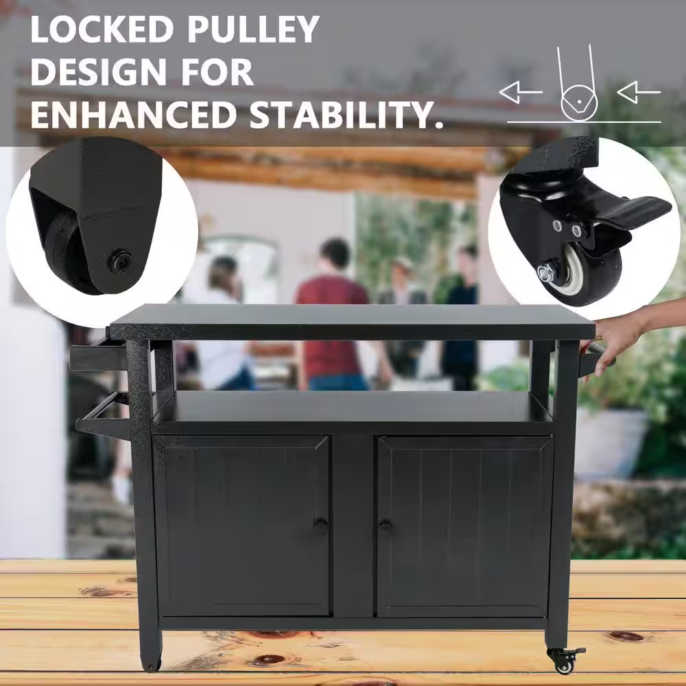 BBQ Grill Storage Cart/Bin Grey Rectangle Metal Table Kitchen Dining Table 51.67