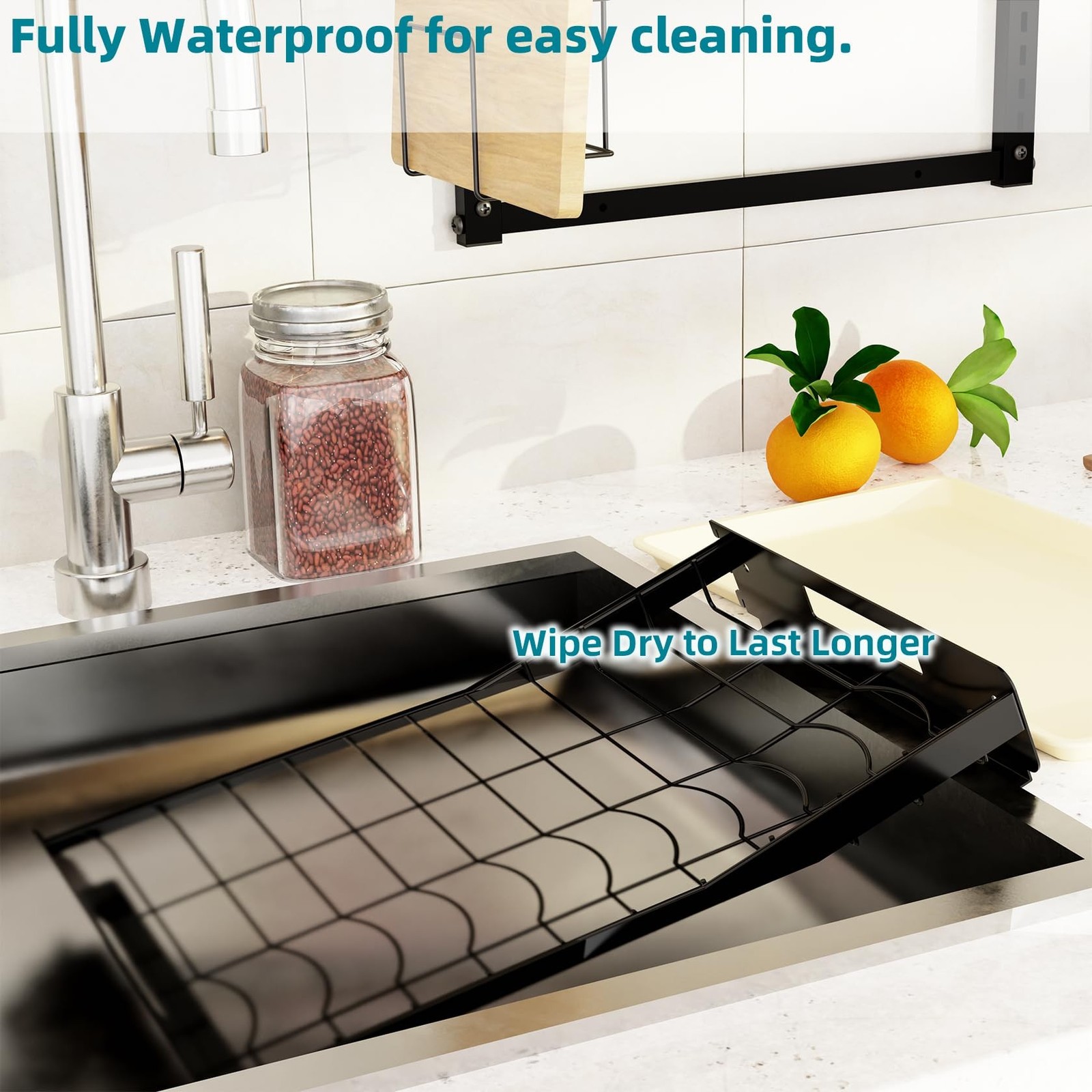 Hanging Wall Mounted Dish Drying Rack, Cutting Board Rack*1, Hook*4, Drain Tr...