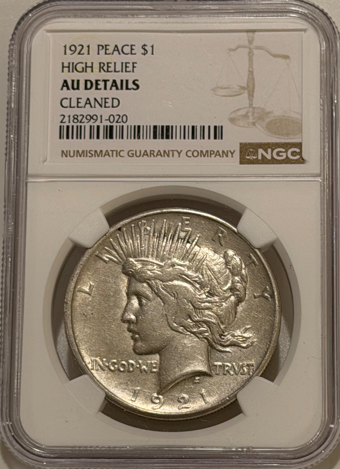 1921 Peace Silver Dollar NGC AU Details Key Date Peace