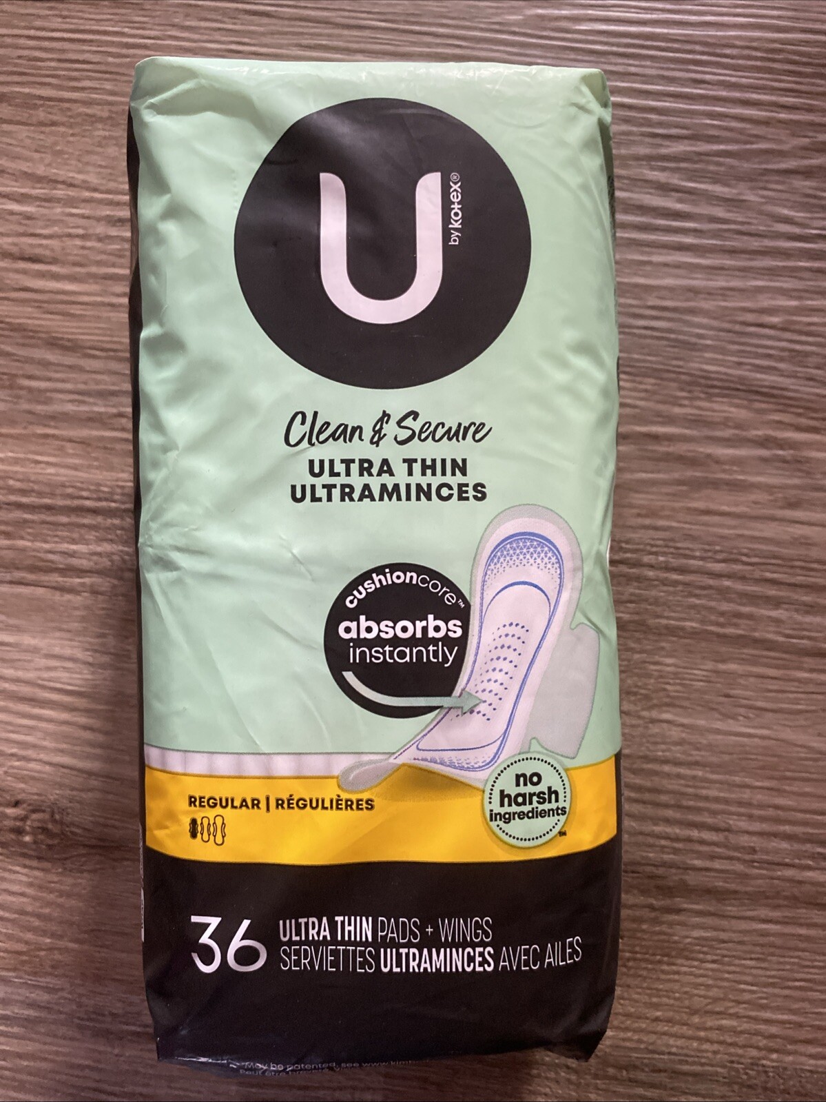 U by Kotex Clean & Secure Ultra Thin Pads with Wings, Regular Absorbency, 36 Ct