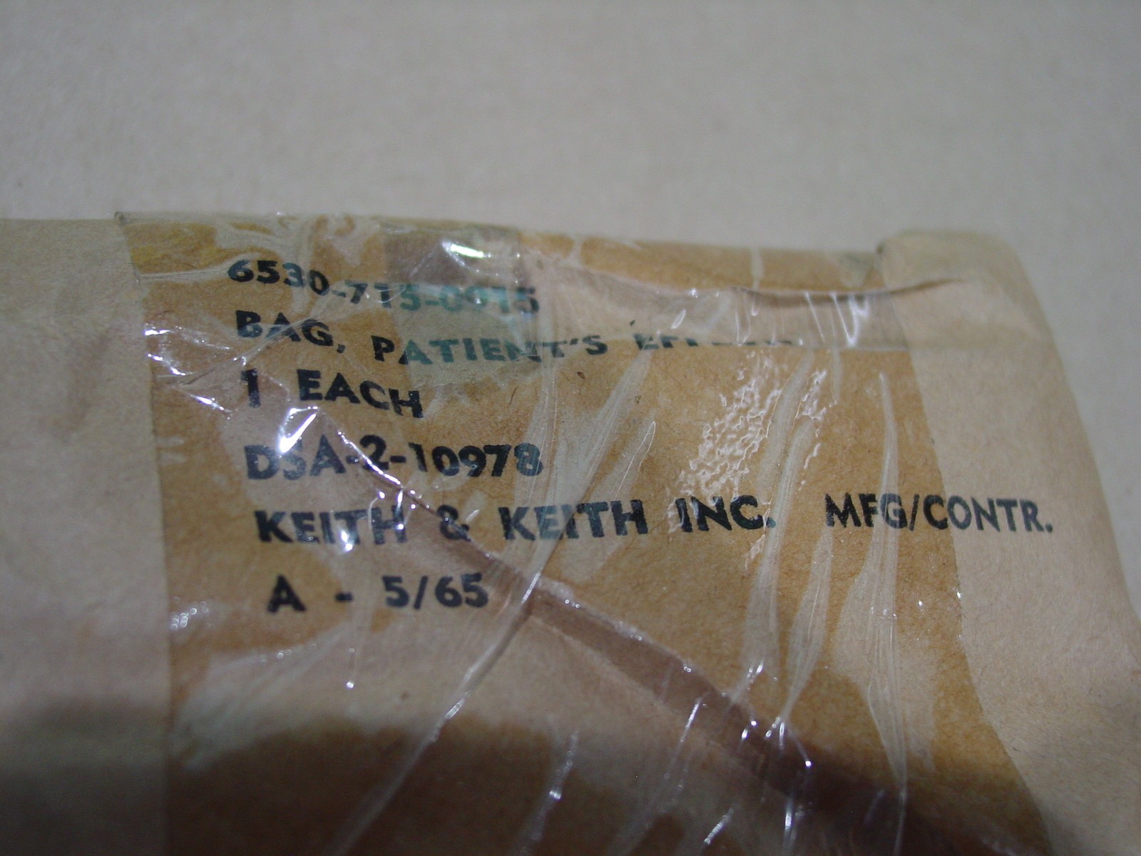 USGI Military Patients Personal Effects Cloth Bag Viet Nam Keith & Keith 1965