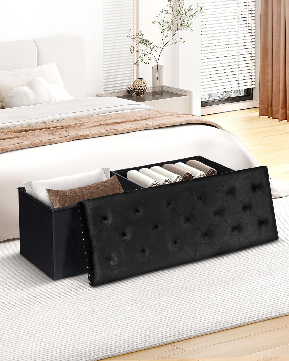Storage Ottoman Bench, Folding Tufted Ottomans with Storage, Extra Large 140L To