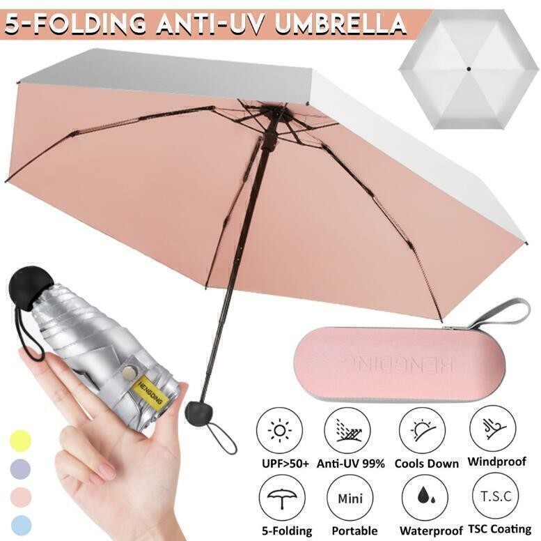 Mini Pocket Compact Umbrella Sun Anti-UV Rain windproof 5 Folding Travel