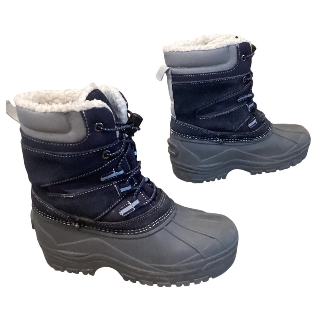 Lands’ End Kids Snow Boats Youth Sz US 3 EU 34 Navy Blue Shearling Lined Winter