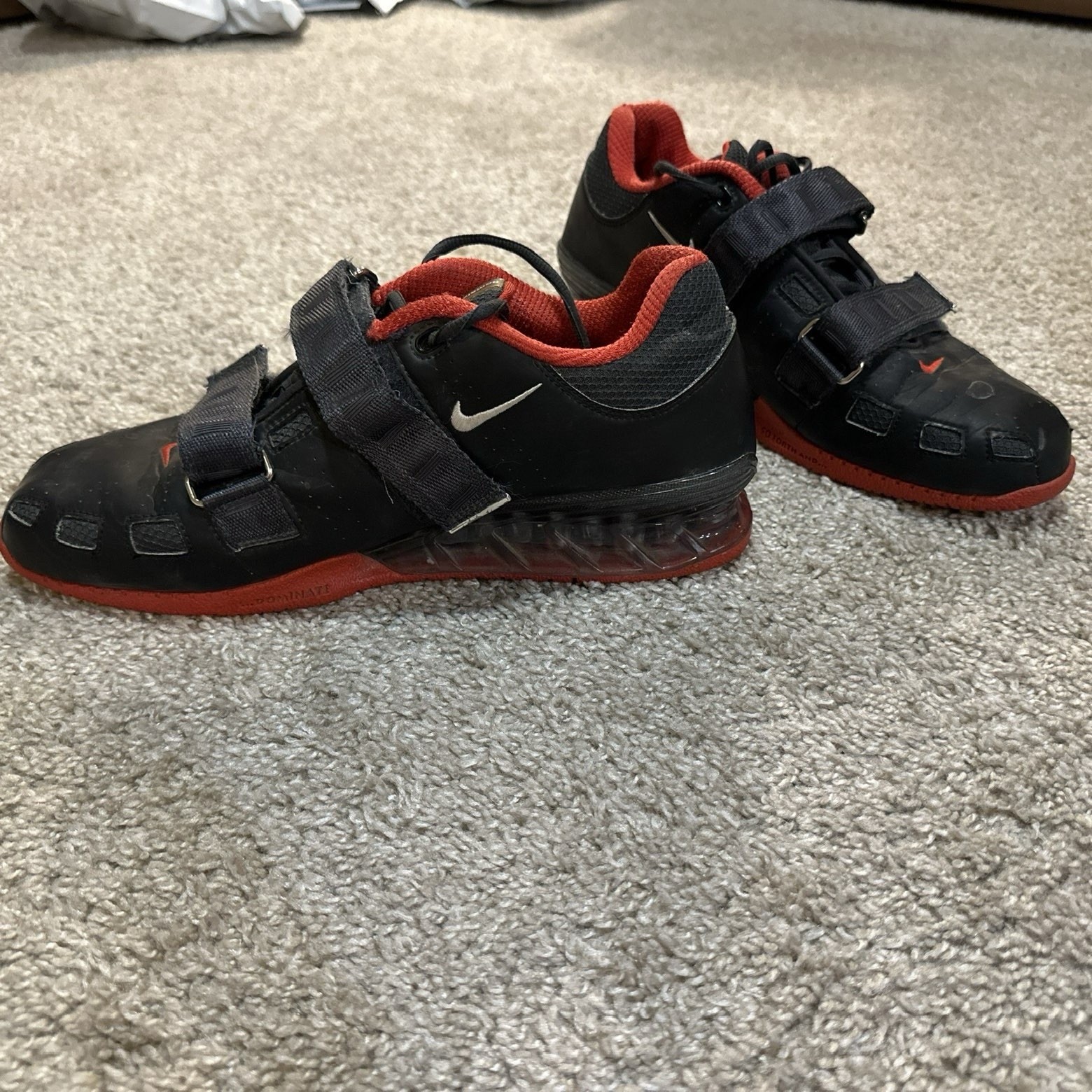 Nike Romaleos 2 Weightlifting Sneakers Black Red Hook & Loop Men's Size 10.5