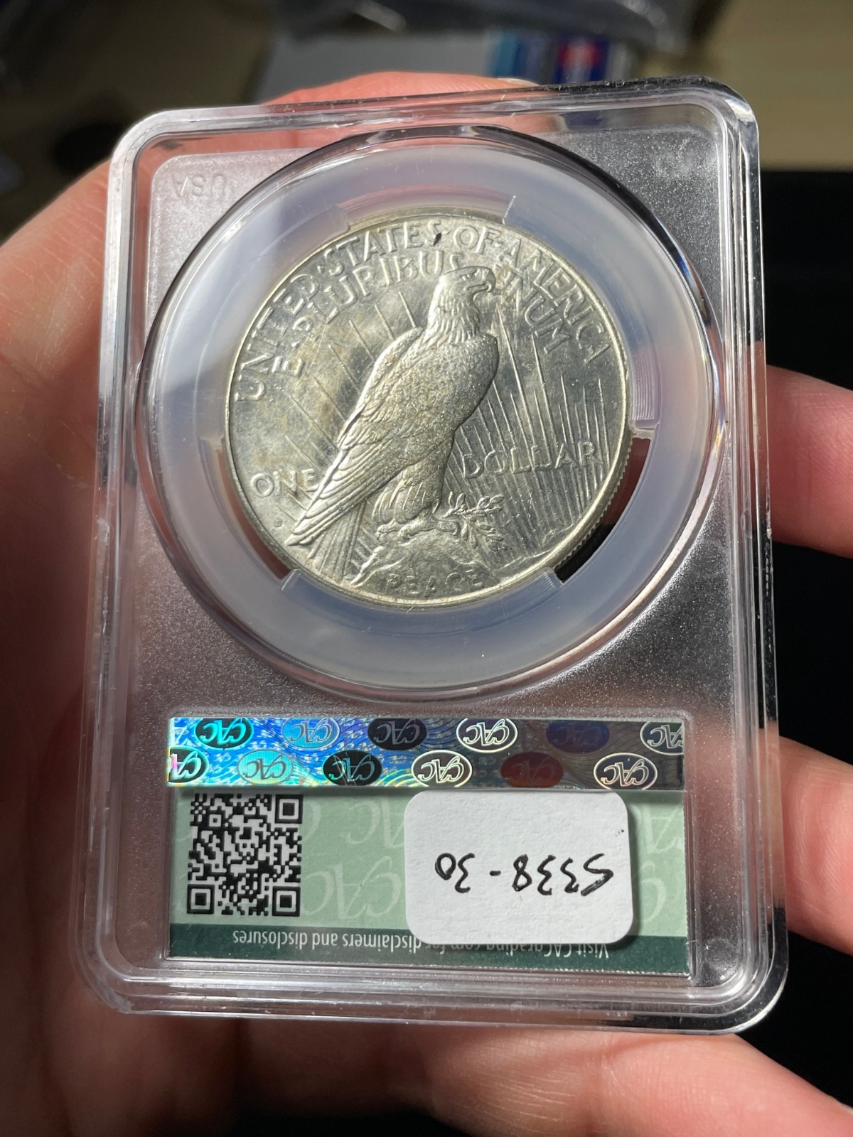 1922-S CACG MS63 Peace Silver Dollar Better Date Flashy Reverse