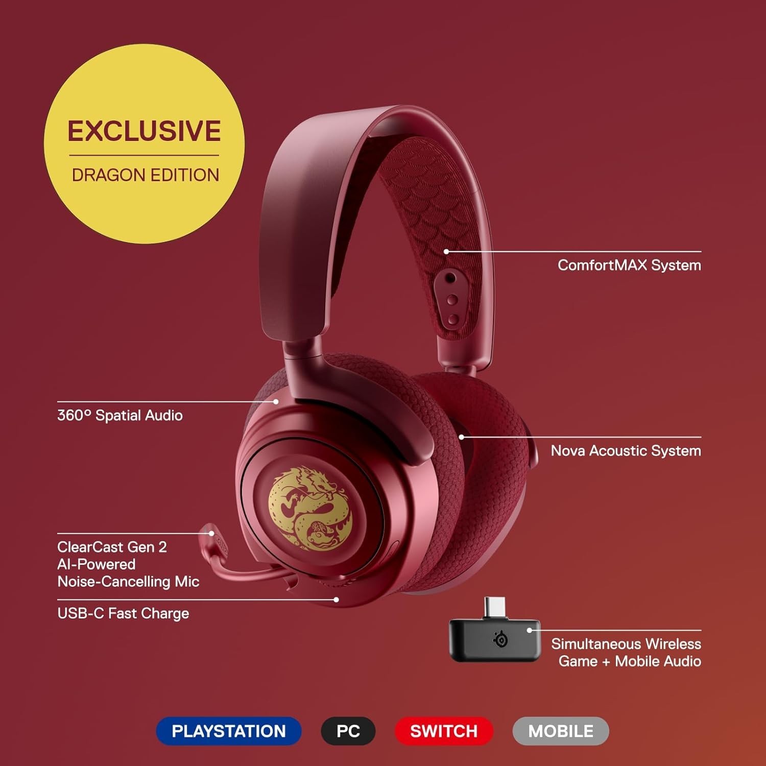 SteelSeries Arctis Nova 7 Wireless Multi-Platform Gaming Headset Dragon Edition