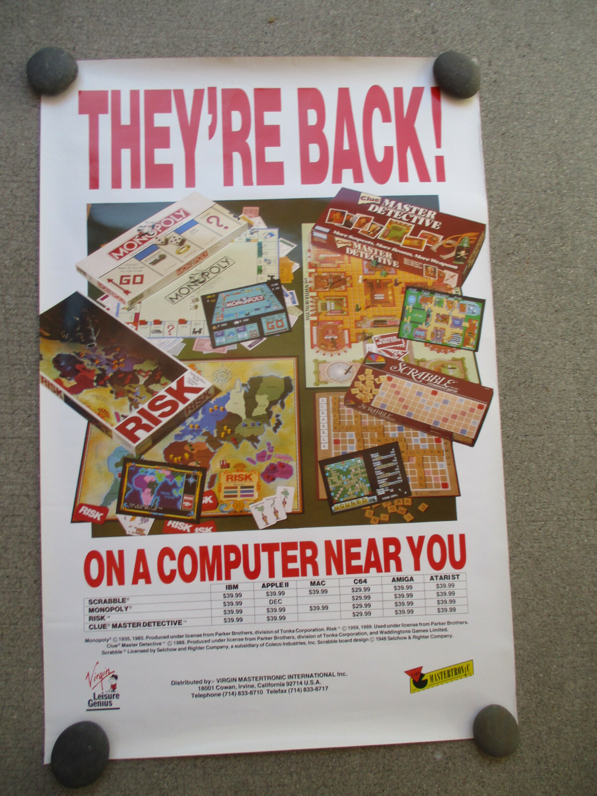 Vintage Computer Game Poster Classic Risk Monopoly Scrabble Master Detective ‘89