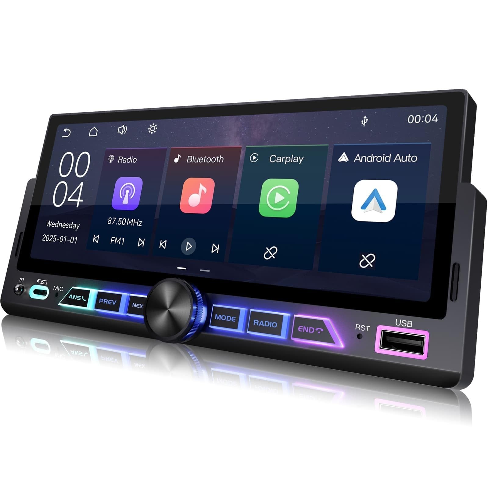 SOOEMAKA Single Din Car Stereo Wireless Carplay Android Auto 6.9" IPS