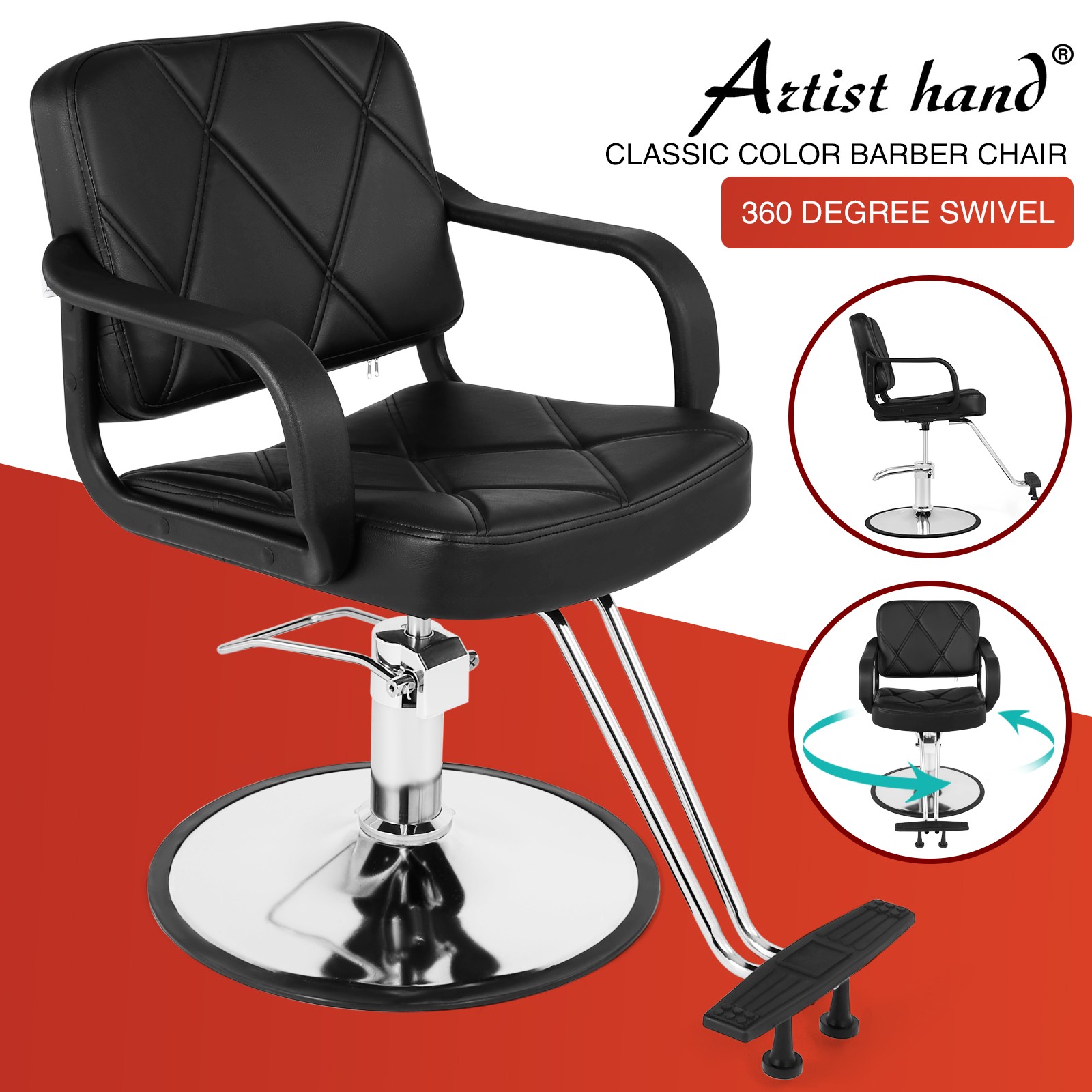 Black Classic 360° Hydraulic Barber Stylist Chair Salon Hair Styling Beauty Spa