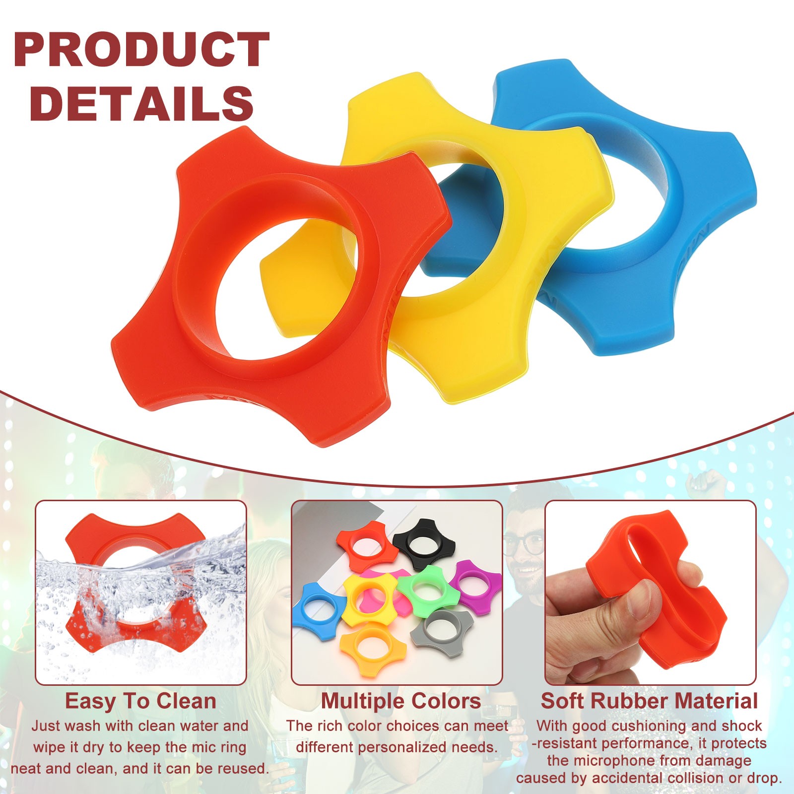 Microphone Anti-Roll Rubber Rings, 5 Pack & 1.4 x 2.9" & Red