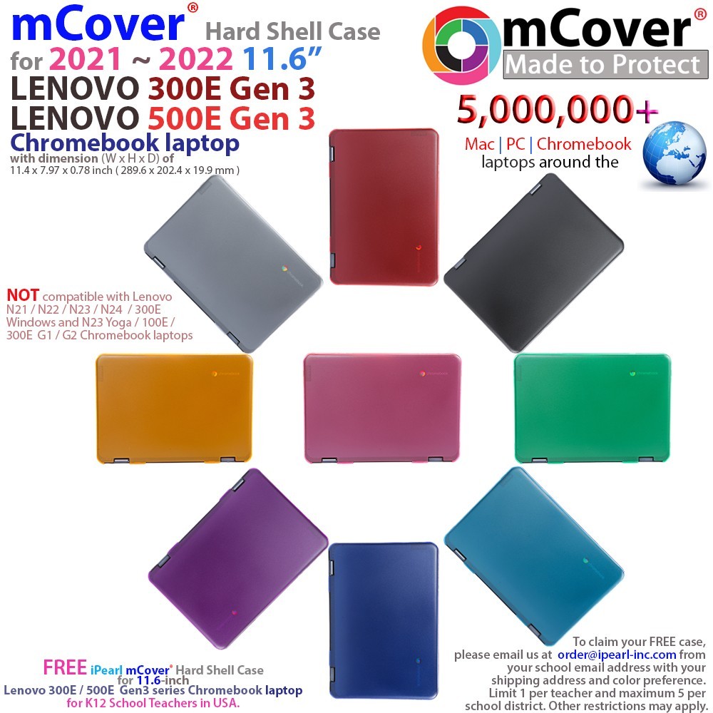 NEW mCover® Hard Shell Case for 2021 11.6" Lenovo 300E 500E G3 Chromebook Gen 3