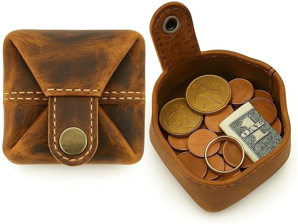 Leather Coin Pouch - Compact Change Holder and Mini Pocket Wallet for Men & Wome