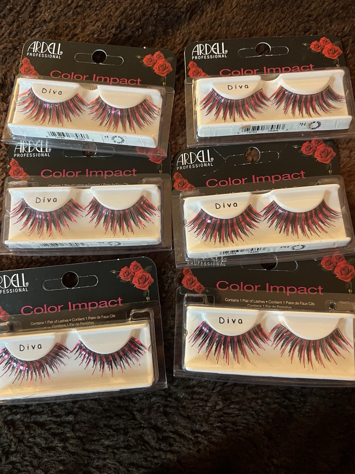 Lot Of 6 Ardell Professional Color Impact Diva Eyelashes Pink Black Glitter NEW
