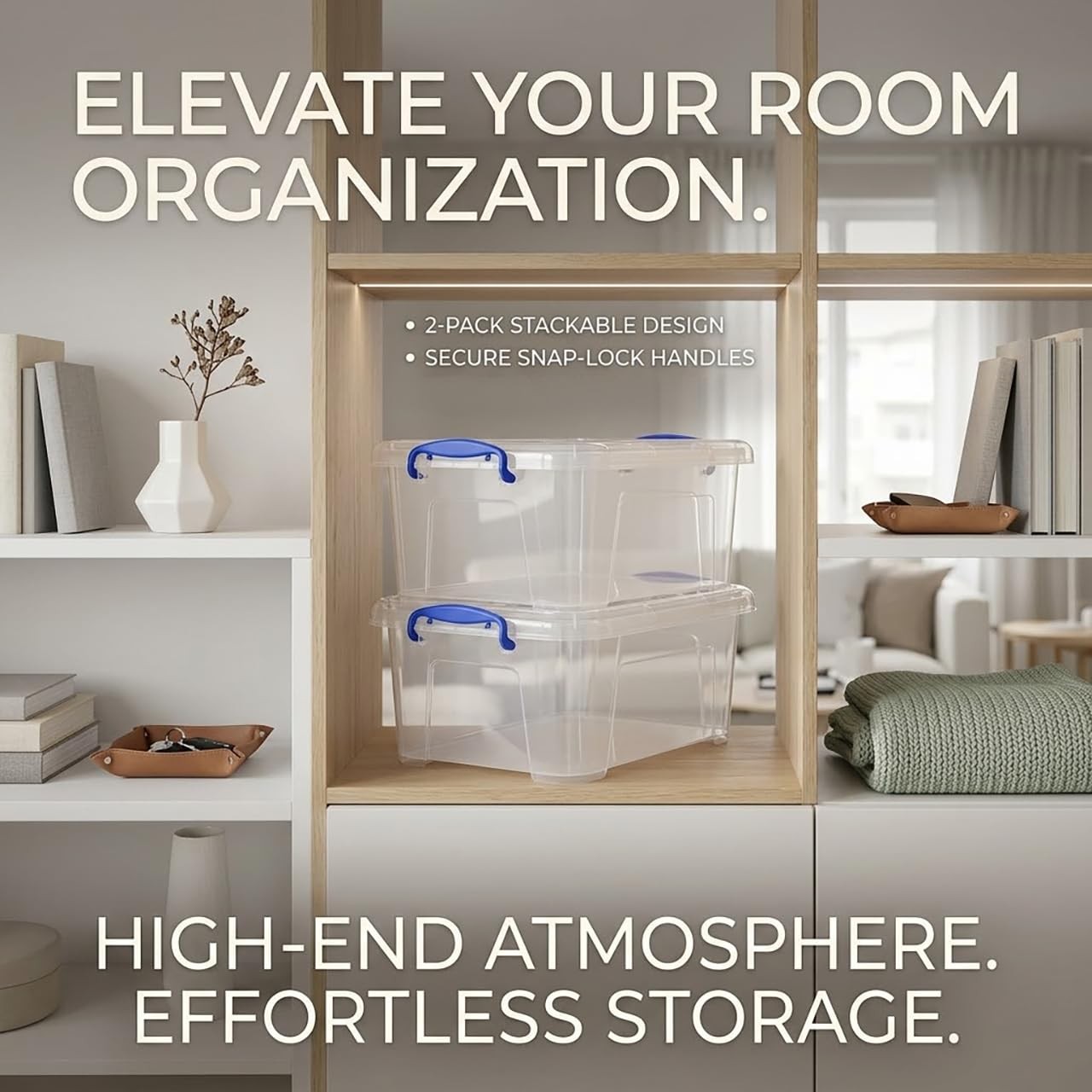 9 Quart Clear Storage Latch Bins with Lids/Handle, Plastic Clear Stackable , ...