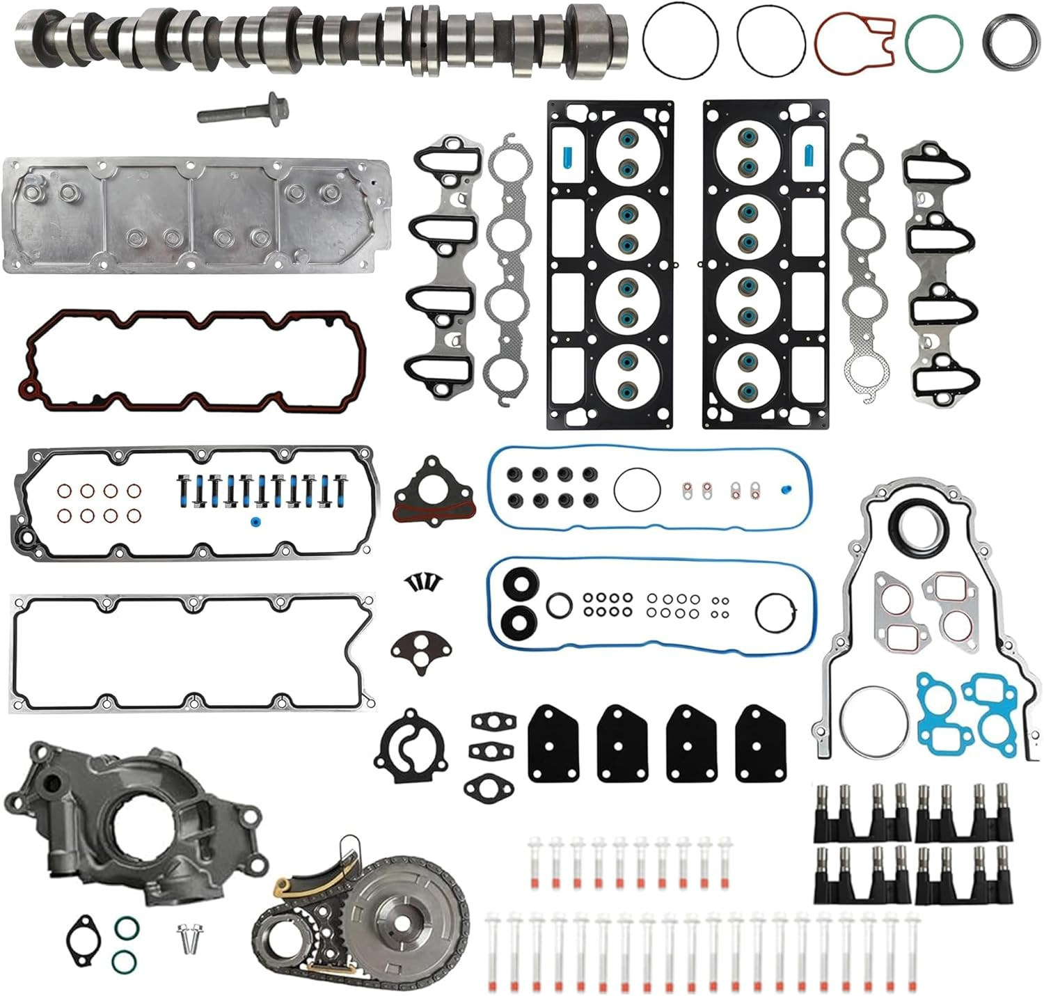 5.3L NON AFM/DOD Camshaft Lifters Kit W/Mls Head Gasket Bolt Set Oil Pump & Timi