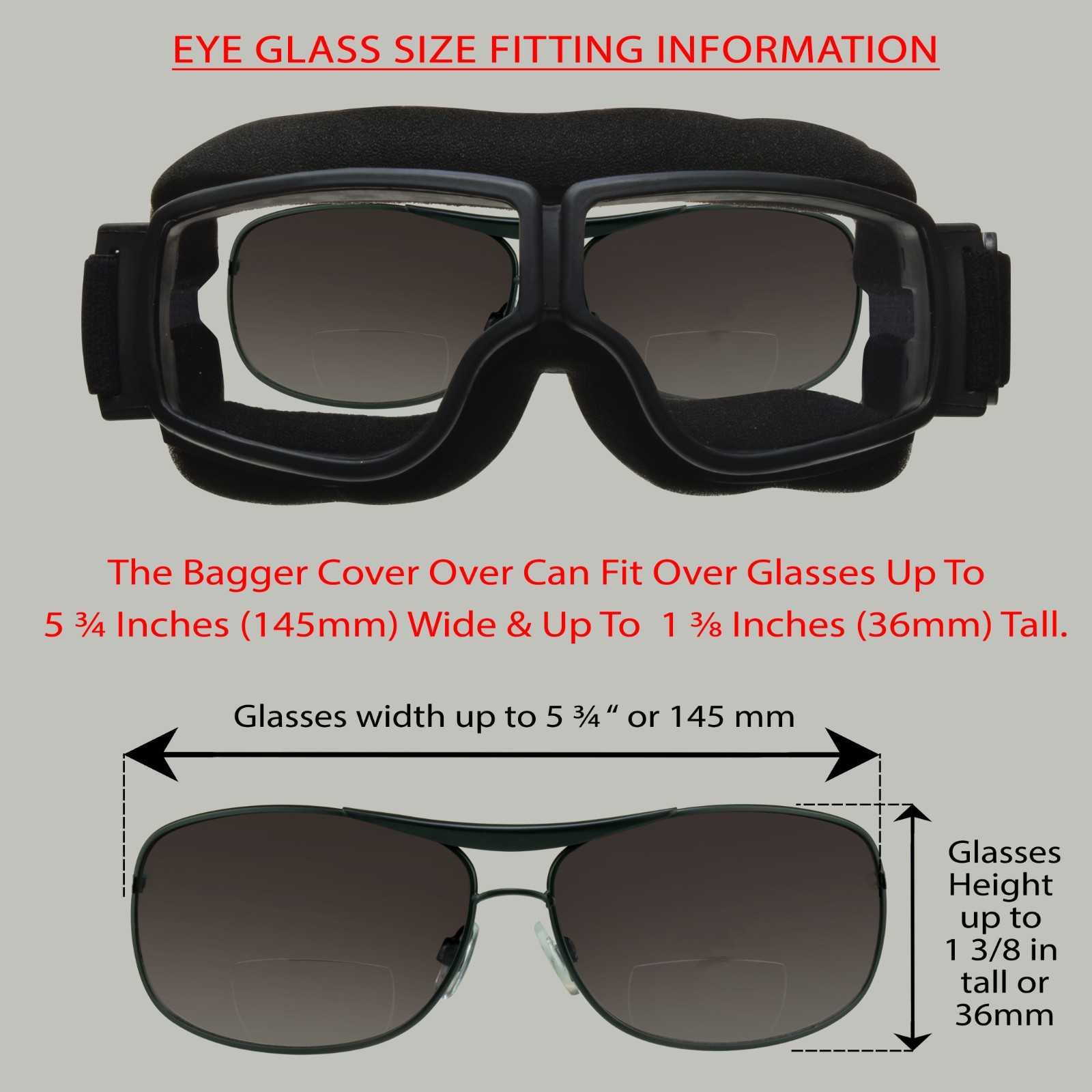 Motorcycle Goggles Cover Over Glasses with Foam Padding & Adjustable Strap