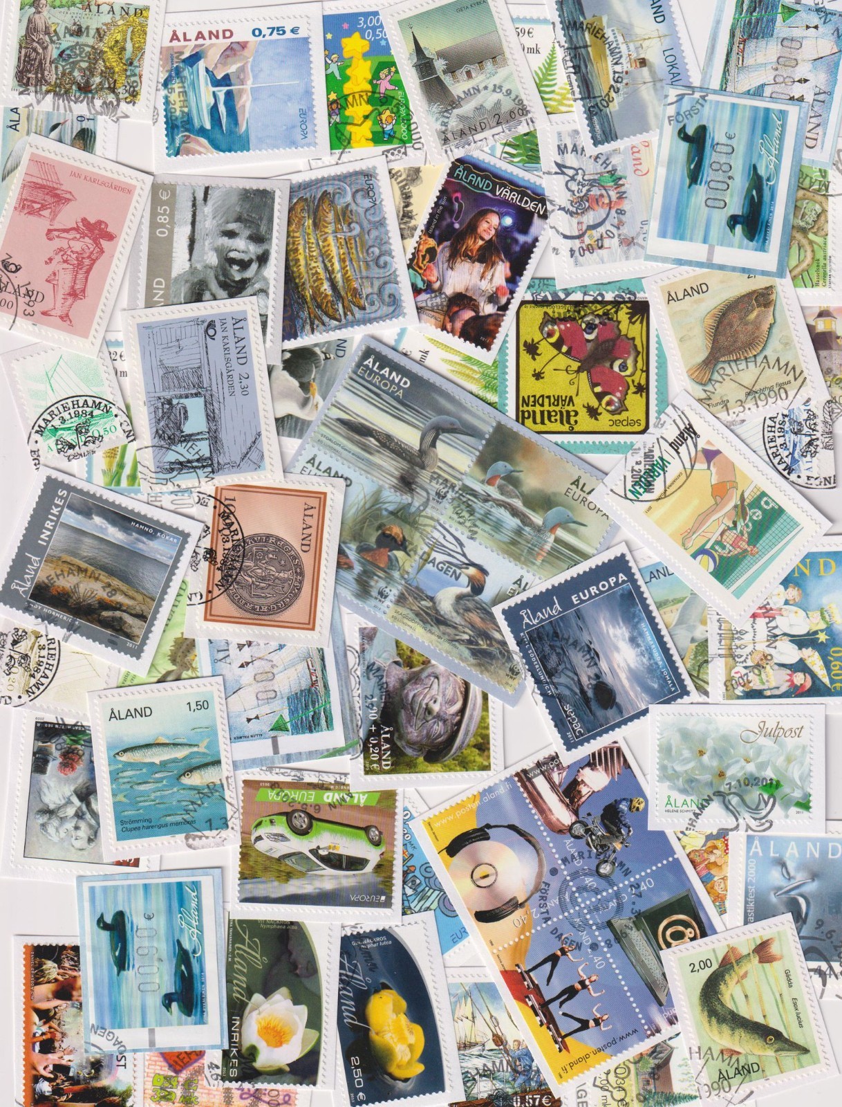 Aland Kiloware 50++ Different Pictorial Aland Finland Cancelled Stamps On Paper