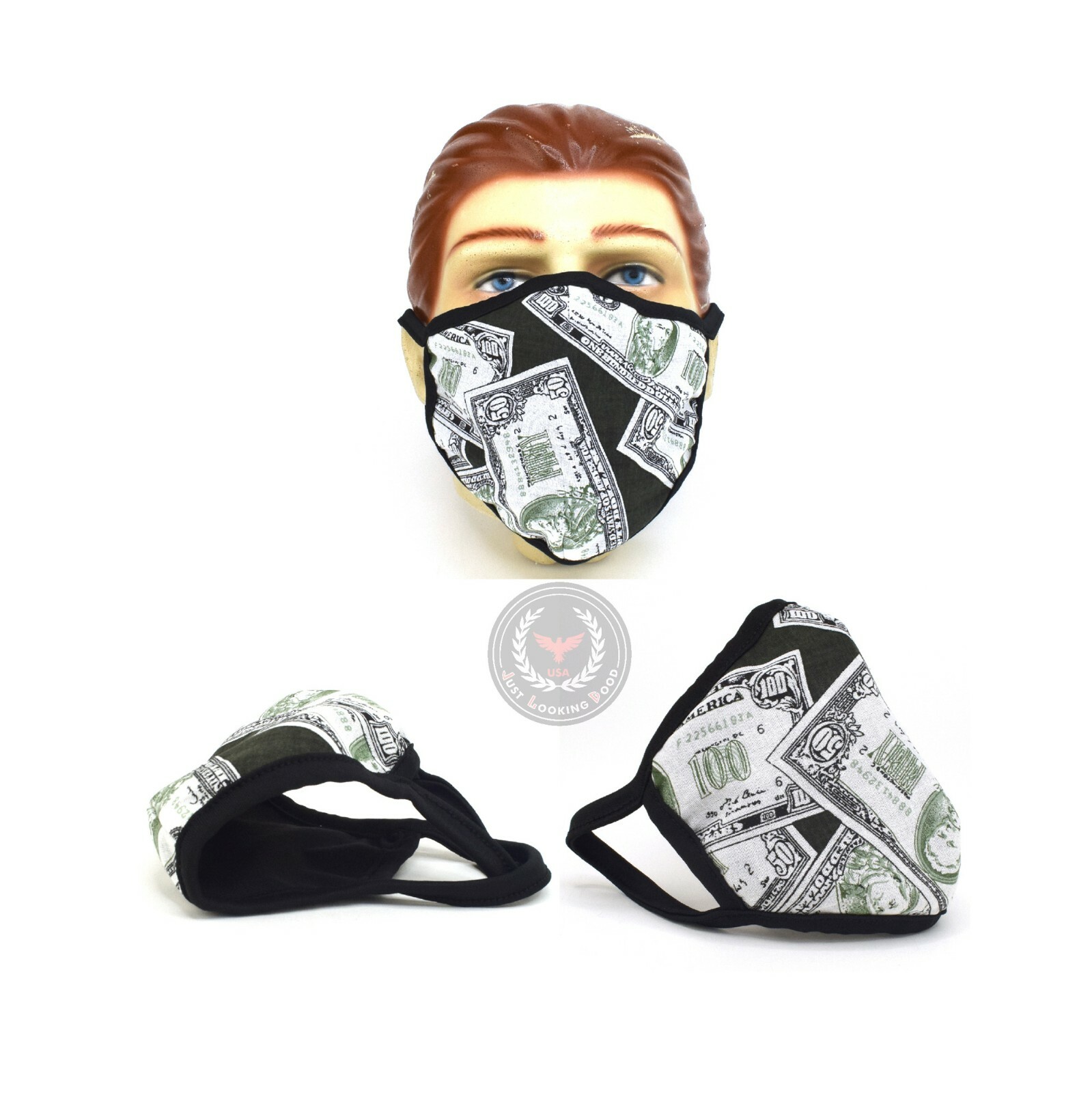 Money Print Face Cover Bandana Nose and Mouth Washable USA Made Handmade Mask