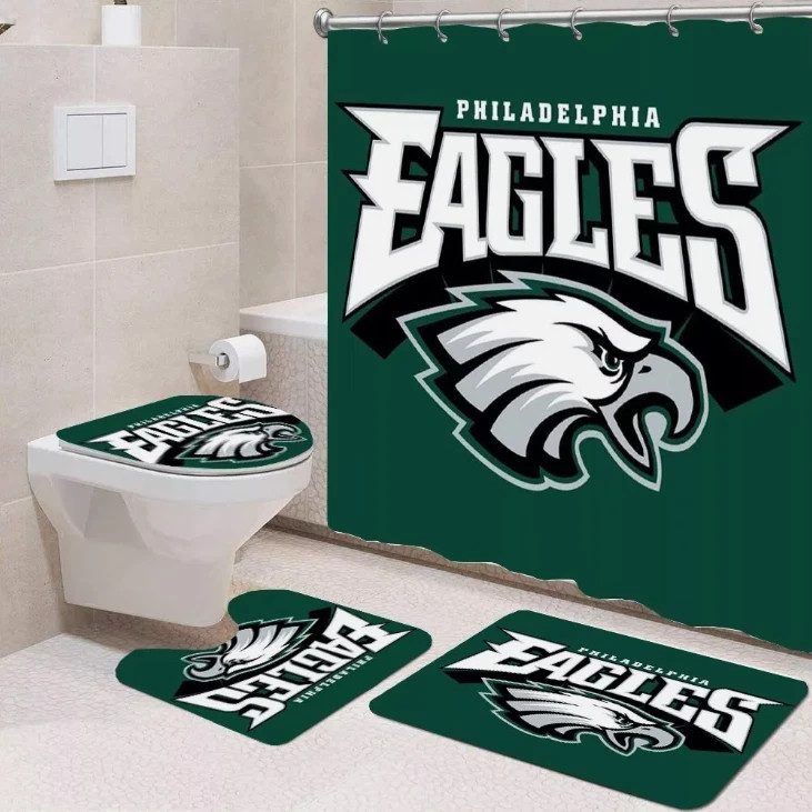 Philadelphia City Eagle Bathroom Shower Curtain Non-Slip Rug, Lid Bath Mat