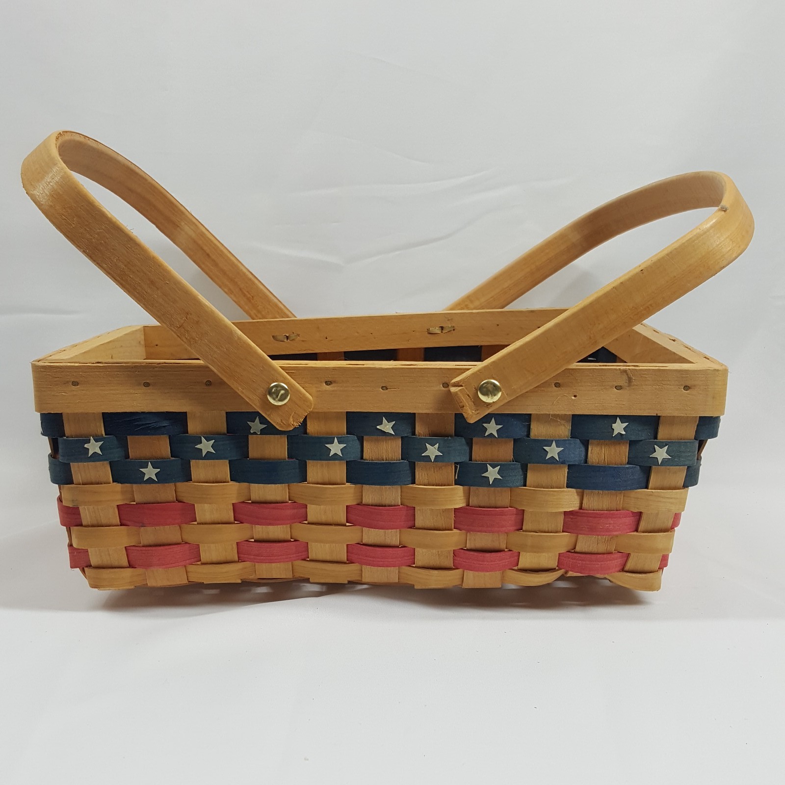 Vintage Patriotic Woven Wood Basket Stars and Stripes American Flag Decor