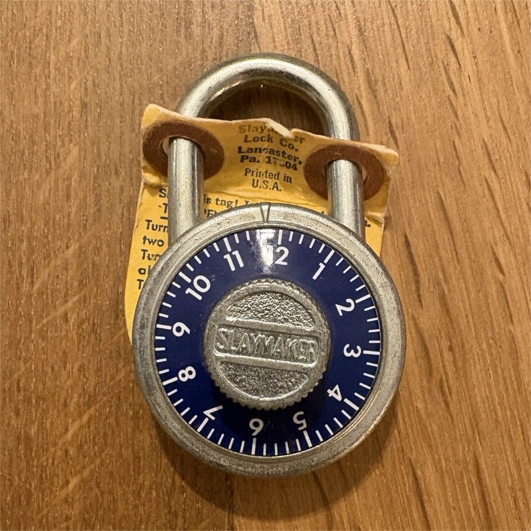 Slaymaker 633 Blue Dial Combination Padlock w/ Combination Tag, Steel, USA