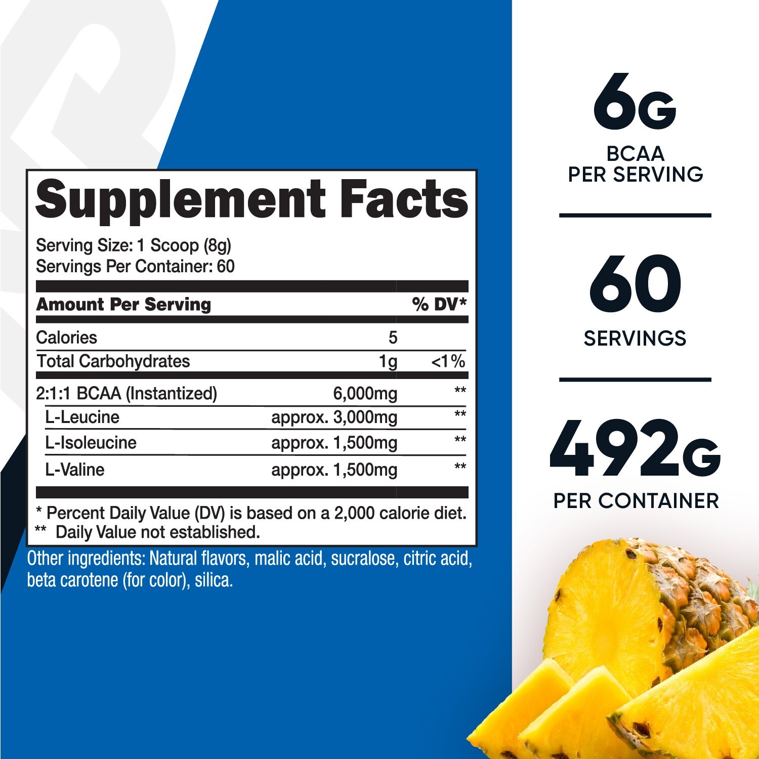 Nutricost BCAA 2:1:1 Powder (Pineapple) 60 Servings - 6G Per Serving