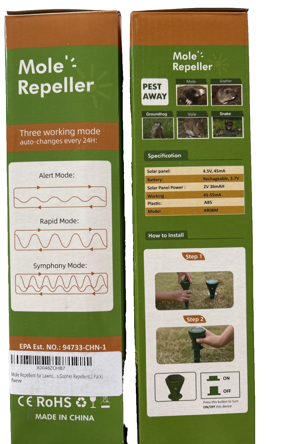 Motor Mole Solar Repellent Screw 2 Boxes (4-Pack) Vole Gopher Snake Deterrent