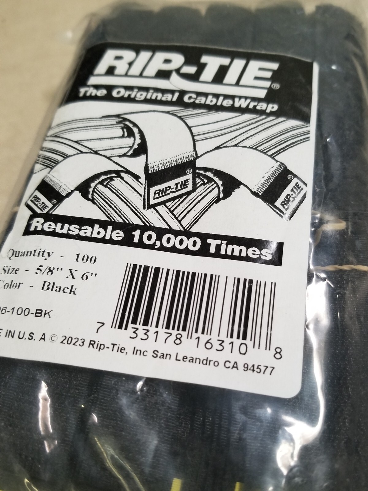 Rip-Tie Original 5/8" x 6" Original CableWrap Black (100 Pack)