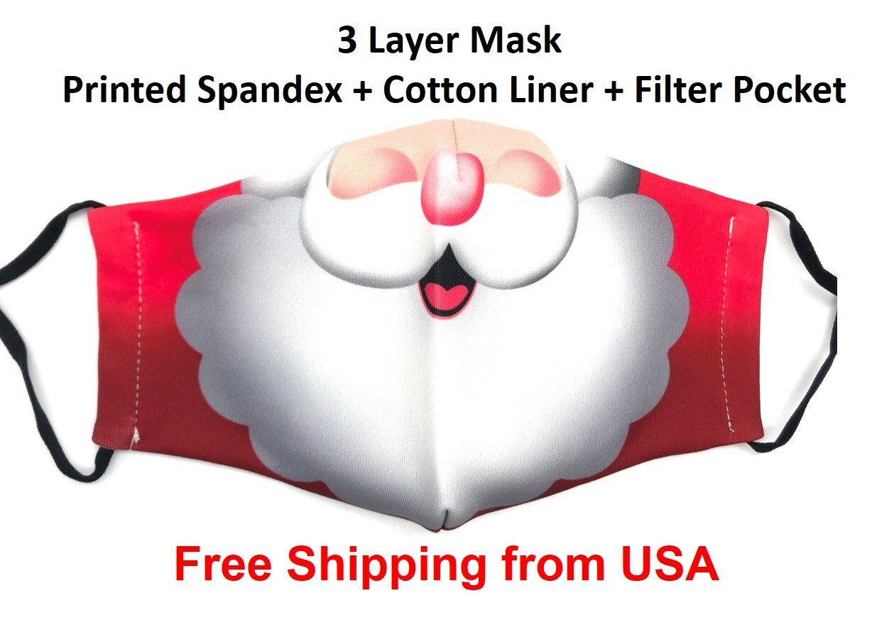 Santa Face Mask Cover Halloween Christmas Reusable Washable Fashion 2 Filters