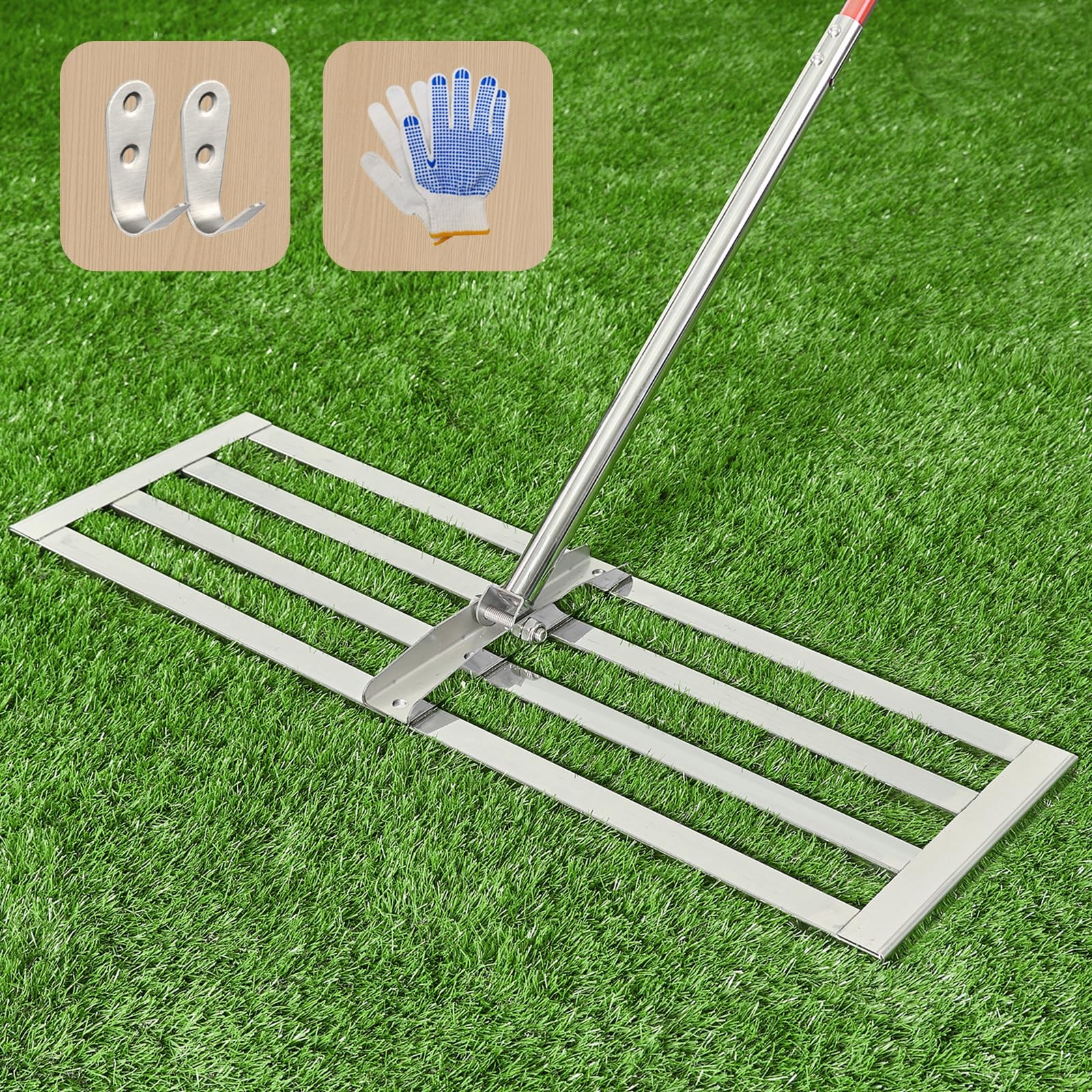 Lawn Leveling Rake 30"x10", Heavy-Duty Stainless Steel Yard Silver