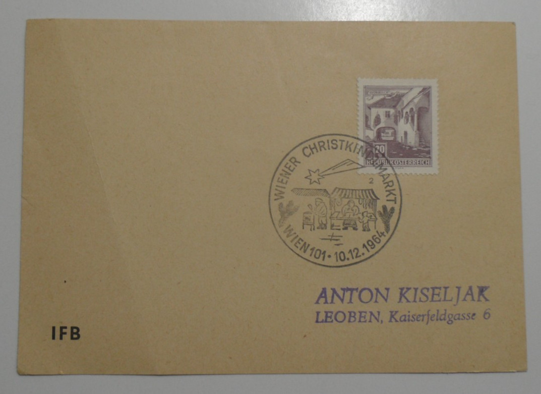STAMPMART : AUSTRIA 1964 WIENER CHRISTKINDLE MARKT POSTMARK POSTCARD