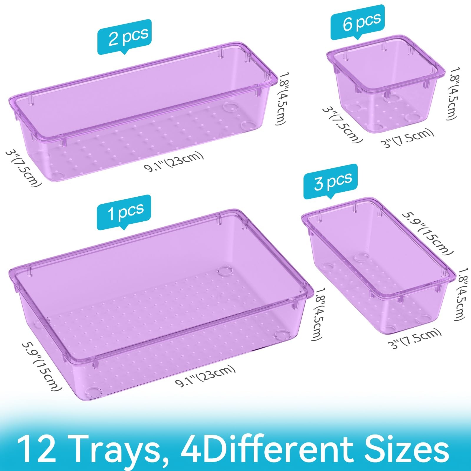 12Piece Drawer Organizer Set Versatile Plastic Storage for Makeup, Gadgets,