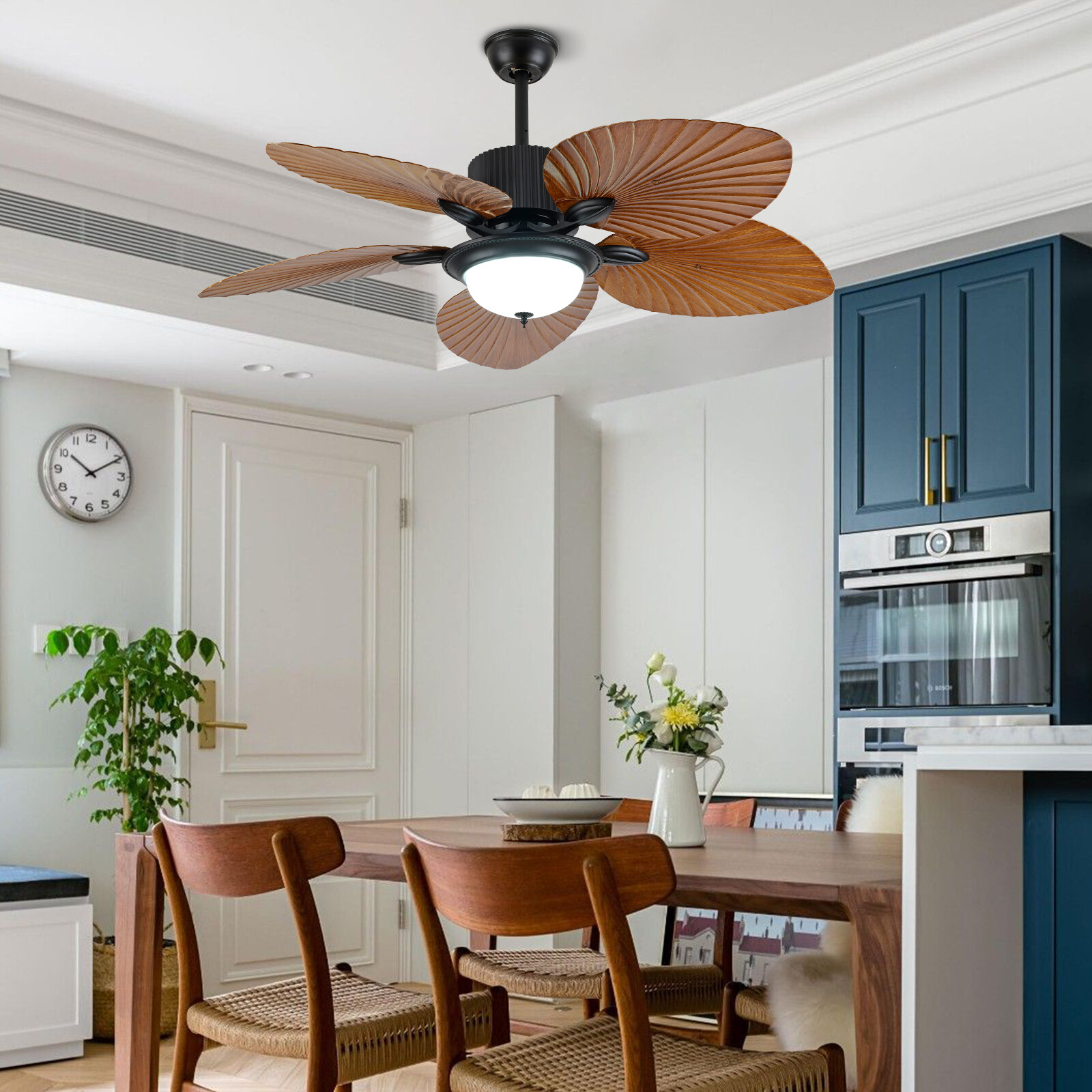Ceiling Fan Light 52" Tropical Palm Leaf Blades Chandelier Dimmable & Remote