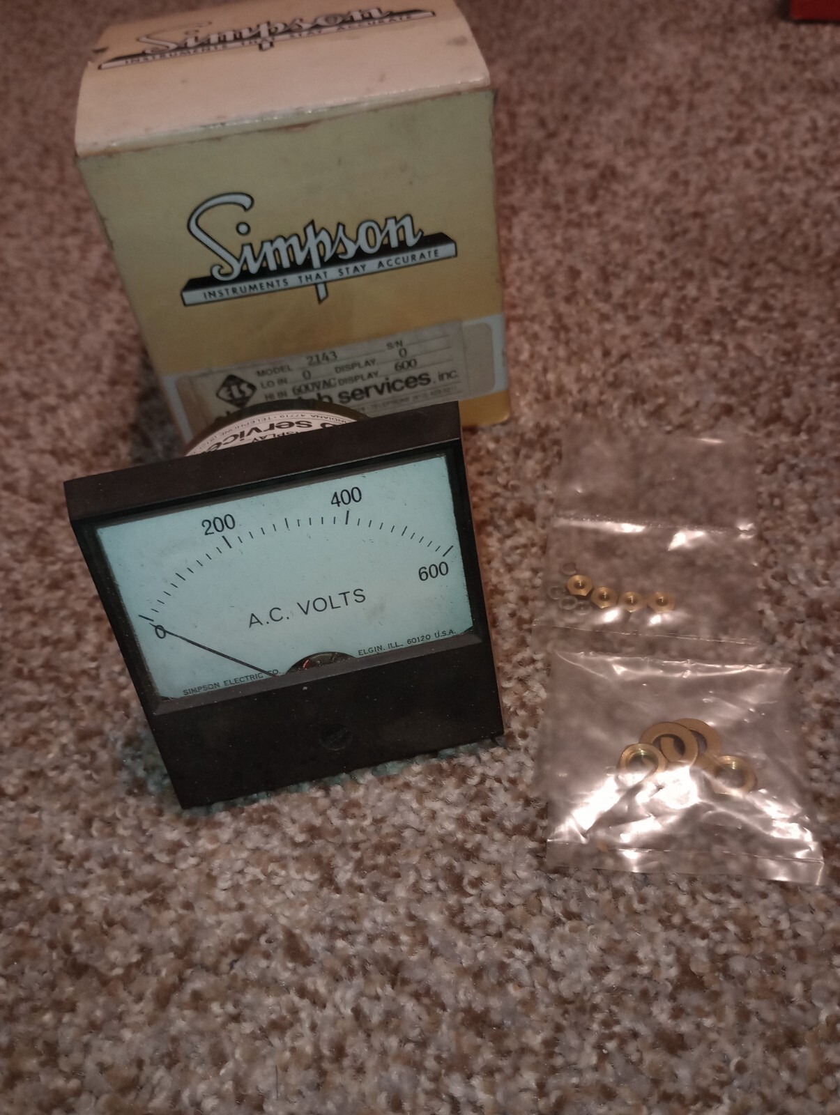 NEW GENUINE SIMPSON INSTRUMENTS MODEL 2143 PANEL METER 0-600VAC