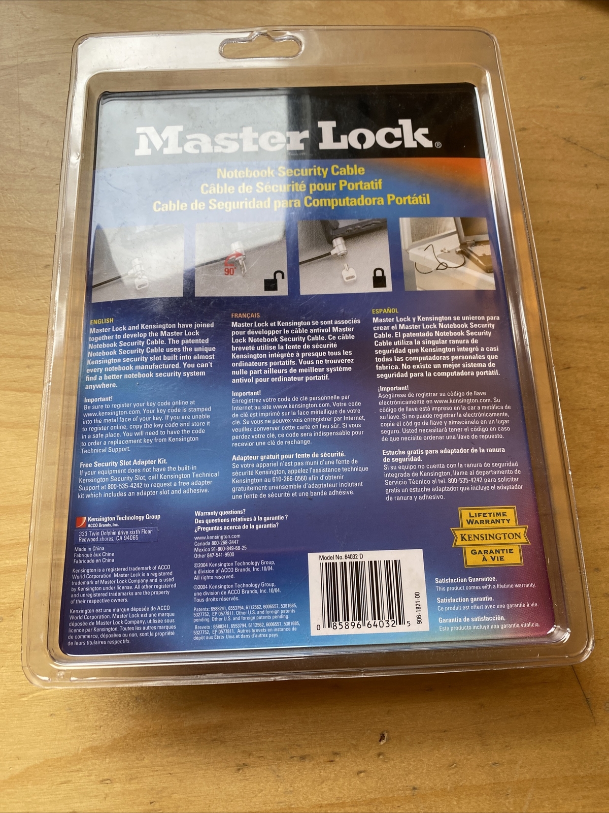 Master Lock Kensington Universal Notebook Security Cable Lock Computer #64030