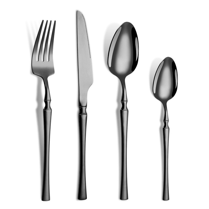 Small waist stainless steel knife, fork, and spoon set of 24 pieces, gold steak