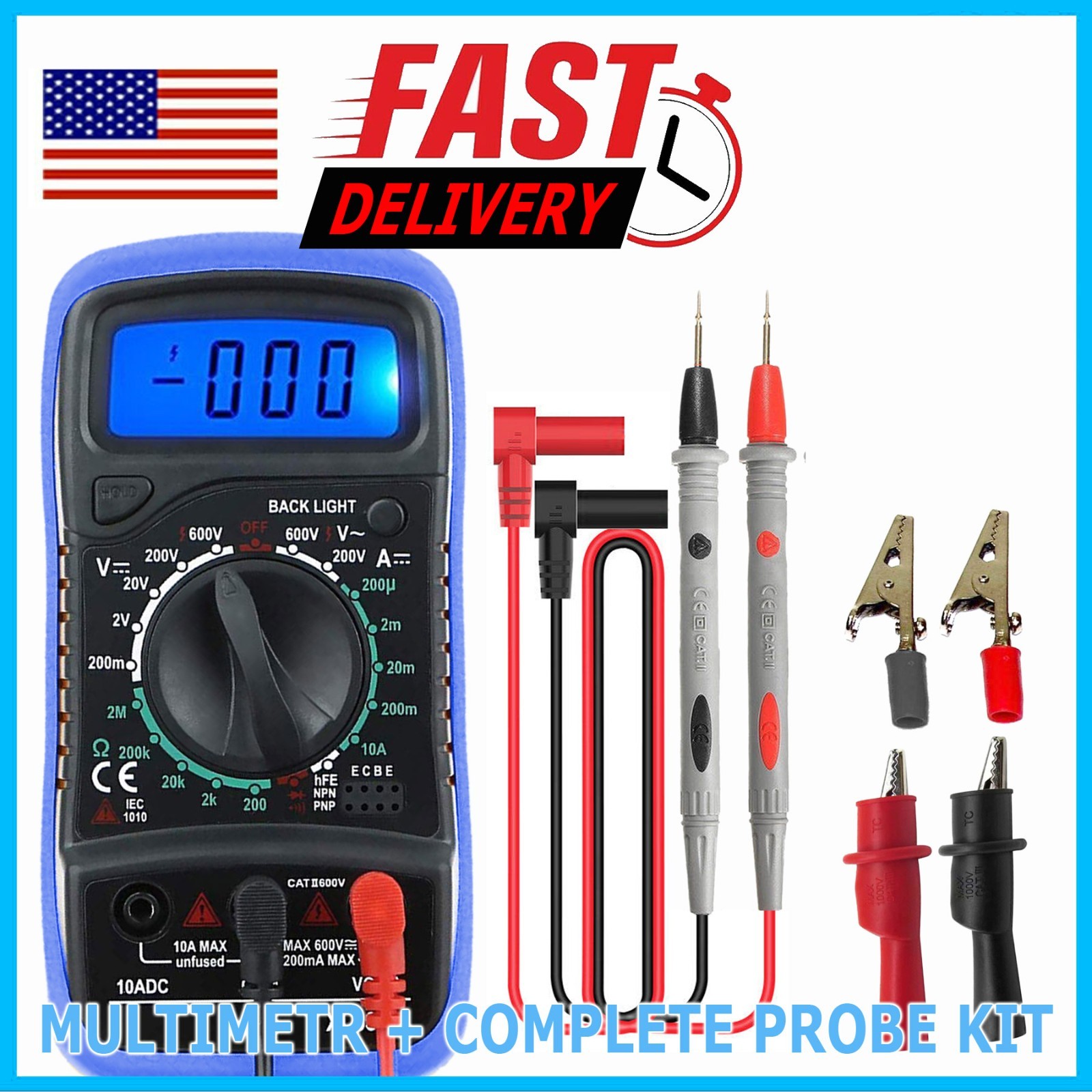 LCD Digital Multimeter Voltmeter Ammeter Ohmmeter Volt AC DC Tester Leads Meter