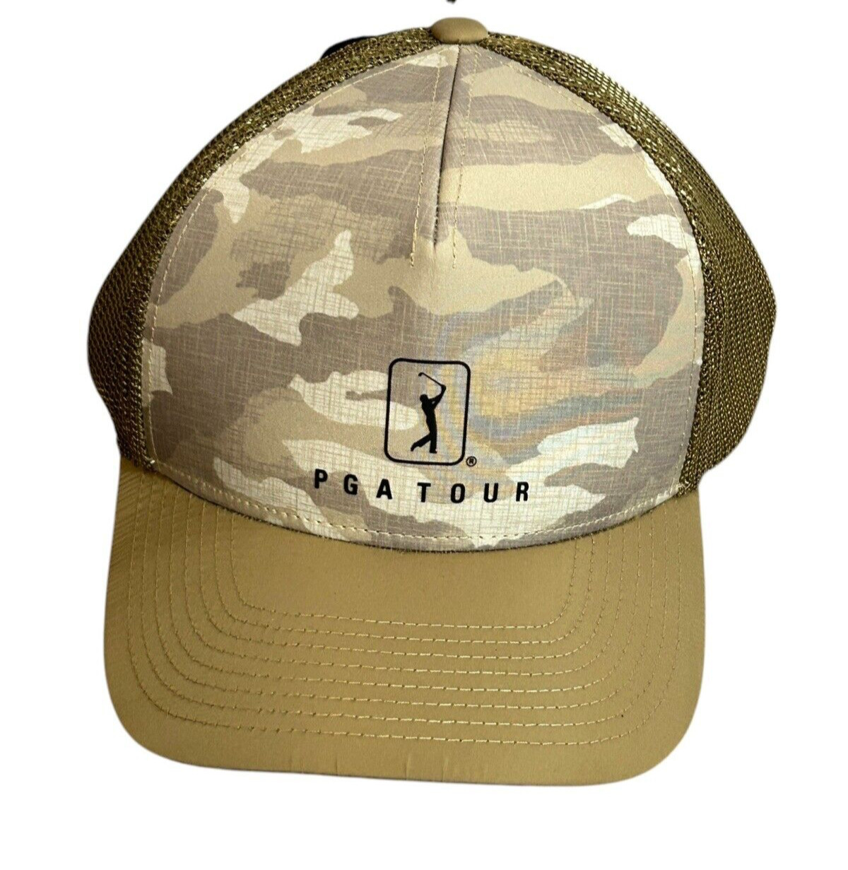 PGA Tour Trucker Mesh Snapback Hat Cap Coriander Camo Adjustable Brand New