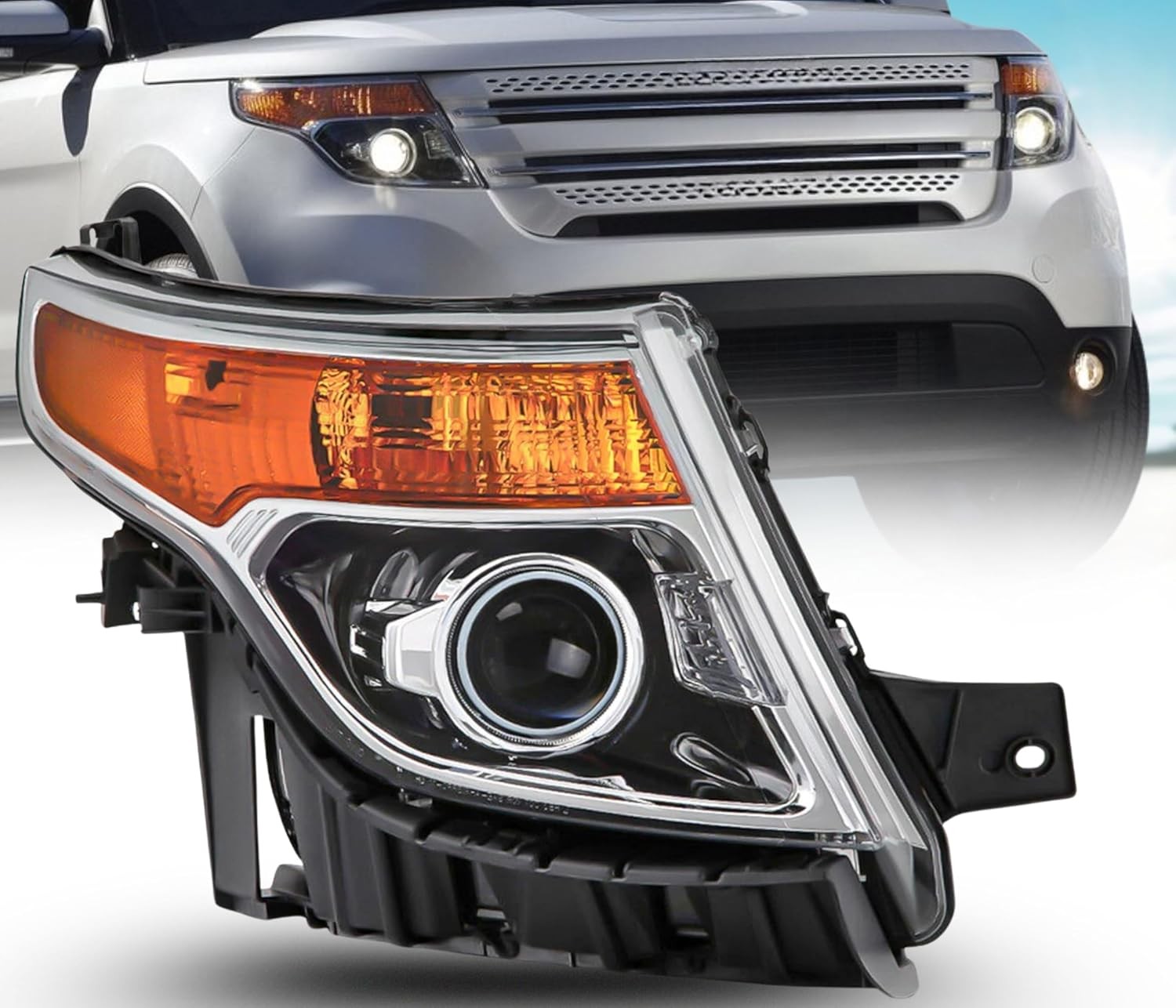 Passenger Side Headlight Halogen For 2011-2015 Ford Explorer Factory Headlamp