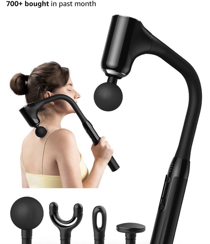 Long Handle Percussion Massager Gun, U-Shaped Back Massager for Hard-to-Reach A