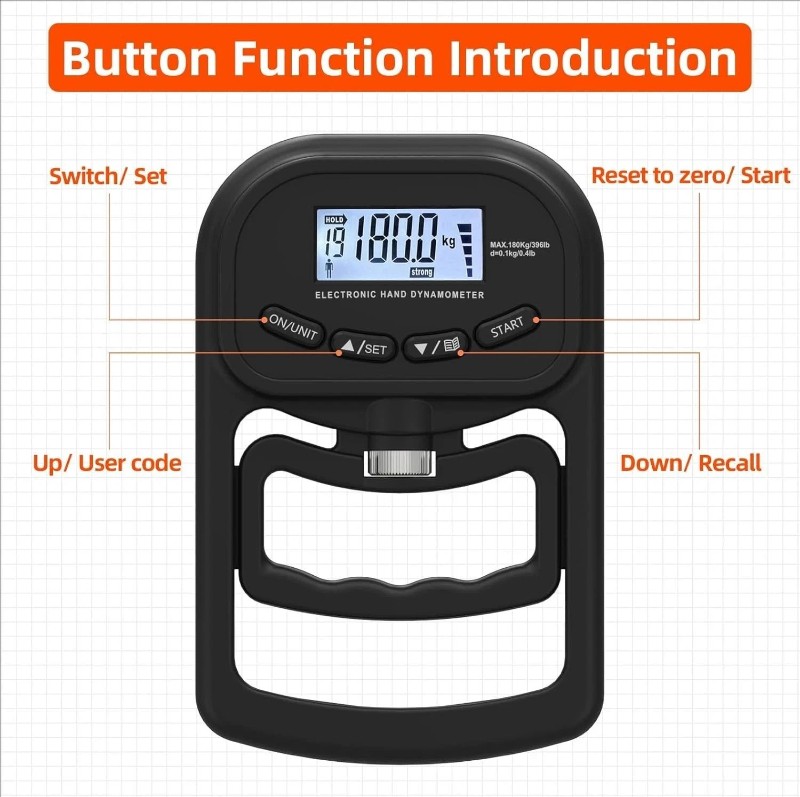 396lbs / 180kg Grip Strength Tester Trainer -Dynamometer Handgrip Measurer Meter