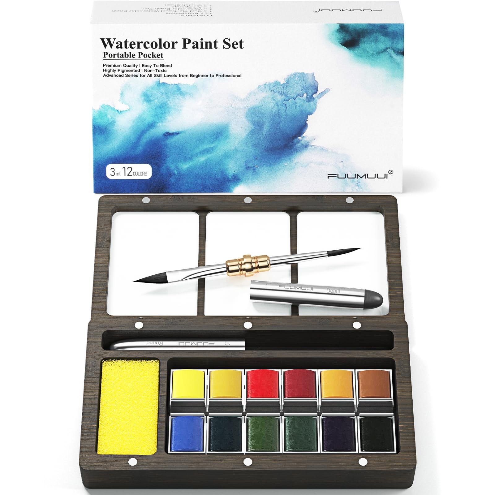 Fuumuui Watercolor Paint Set, 12 1 Count (Pack of 1), 12colors