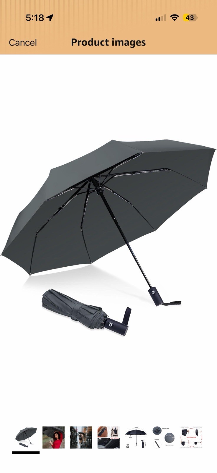 NPCQUN Travel Essentials Umbrella Windproof Compact Collapsible Light, Dark Gray