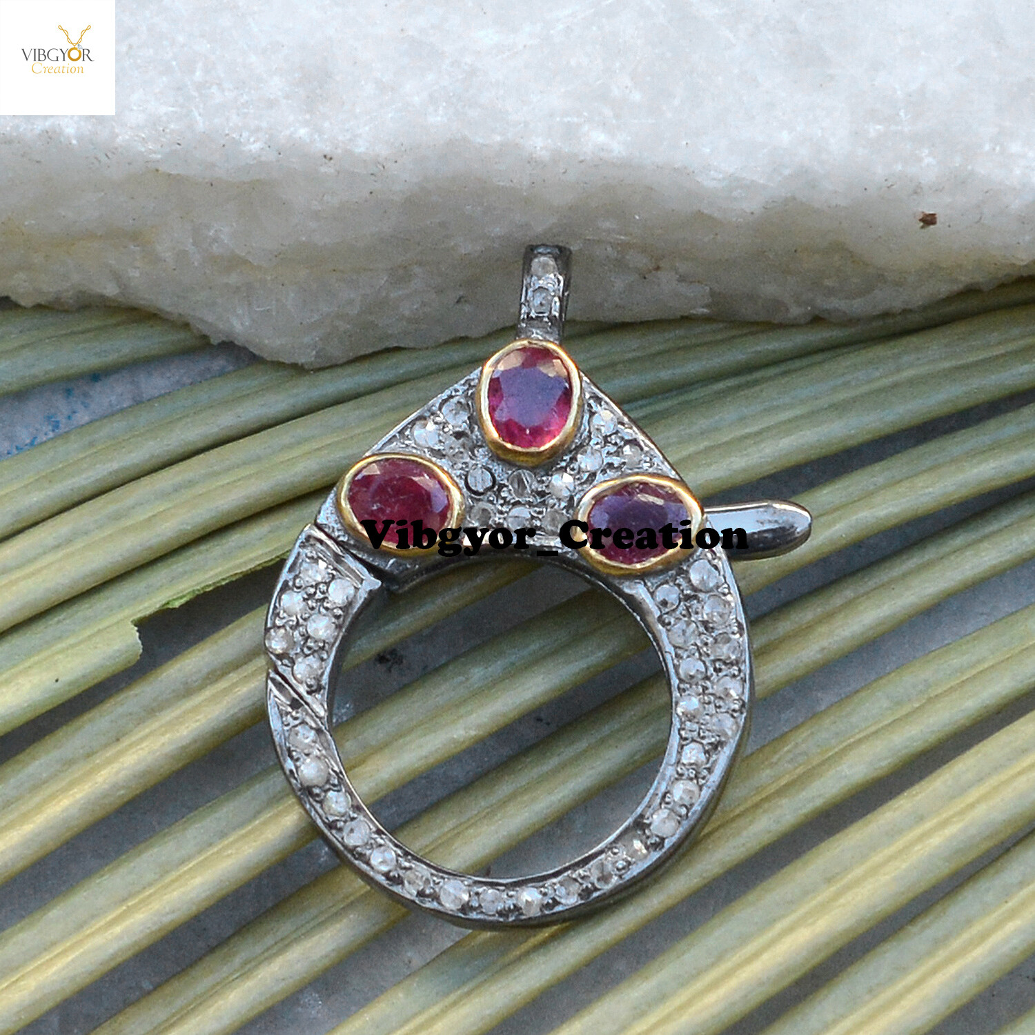 Pave Diamond Lobster Clasp Lock 925 Solid Silver Ruby Gemstone Finding Jewelry