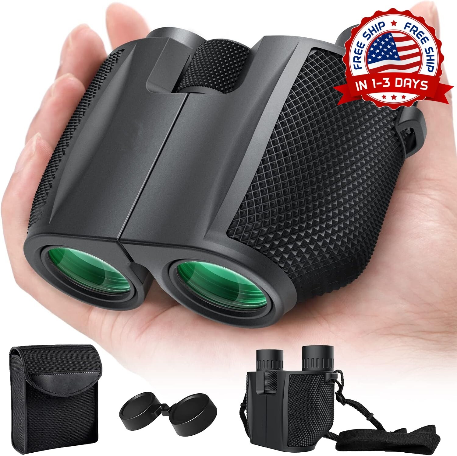 10x25 Binoculares HD para Día y Noche Visión de Zoom Compacto Plegable de Viaje