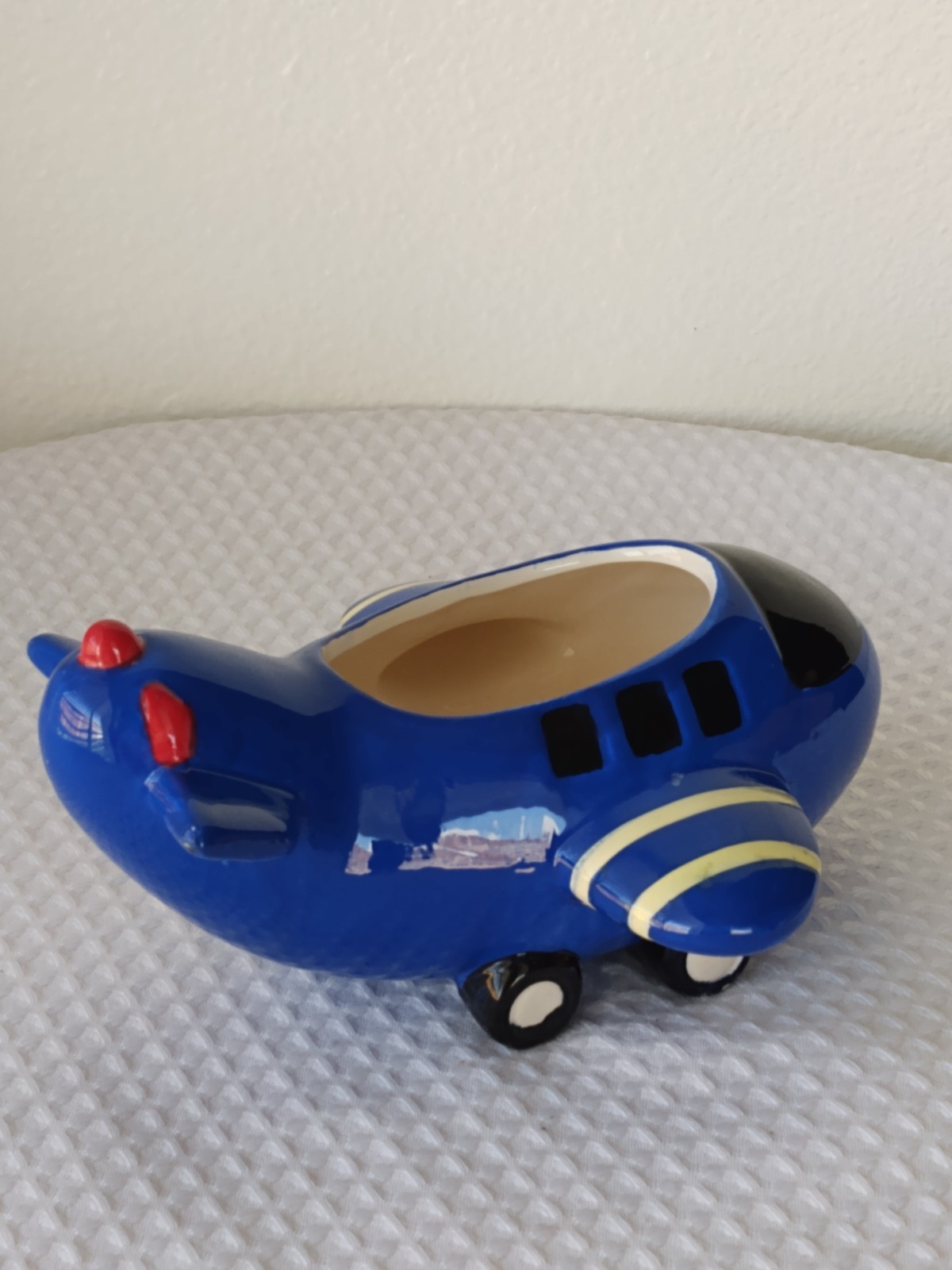 Ceramic Blue Airplane Planter Trinket Vase
