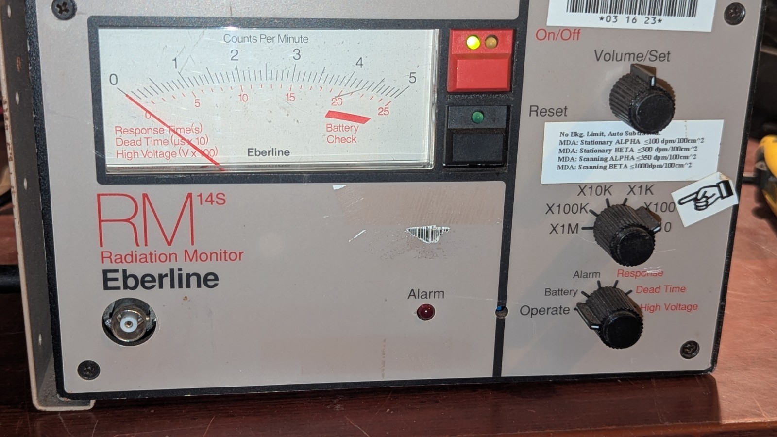 Eberline RM14S Radiation Counter Monitor w Probe Bracket
