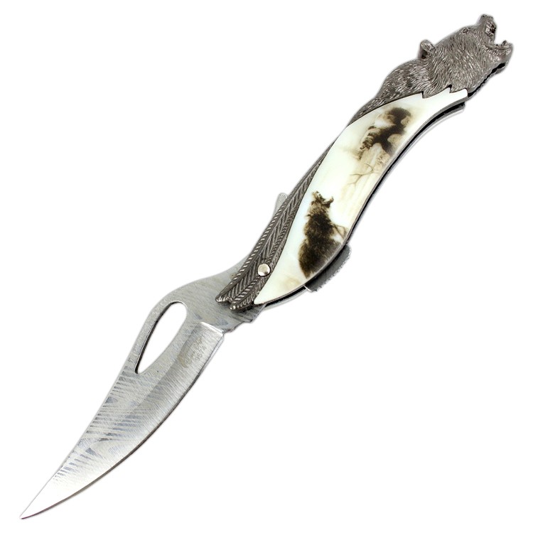 8.5" Folding Knife Portable Engraved Printed Eagle / Bear Shape Handle with Gif